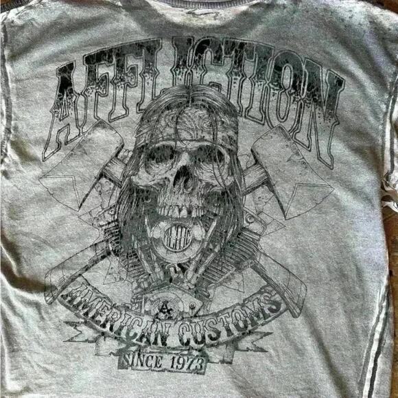 AFFLICTION LIVE FAST American Customs Graphic T-SHIRT Distressed Black & Grey XL - Picture 8 of 10